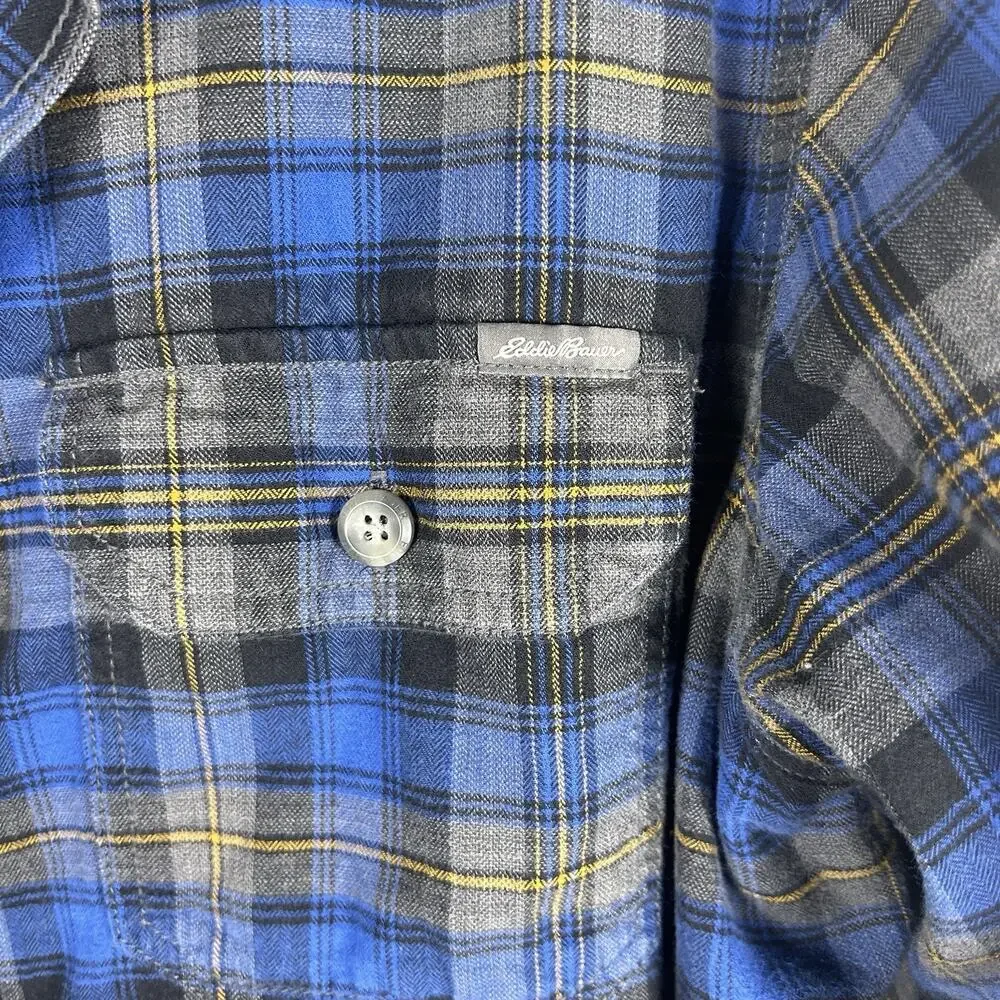 Eddie Bauer Shacket Men's Plaid Fleece Lined Flannel Gorpcore Blue Tall Large TL